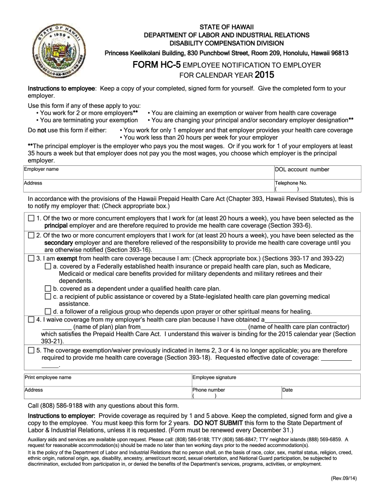 2015-2024 Form Hi Hc-5 Fill Online, Printable, Fillable, Blank throughout Hawaii W4 Form 2025