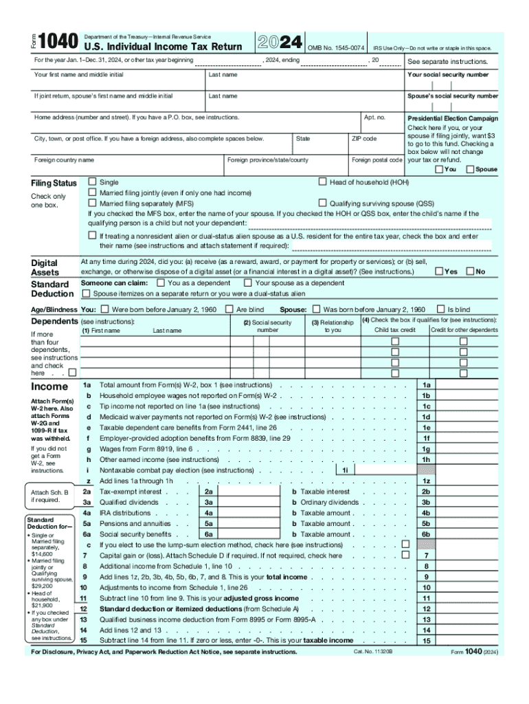 2024 Form Irs 1040 Fill Online, Printable, Fillable, Blank - Pdffiller pertaining to 2025 Tax Forms Printable Pdf