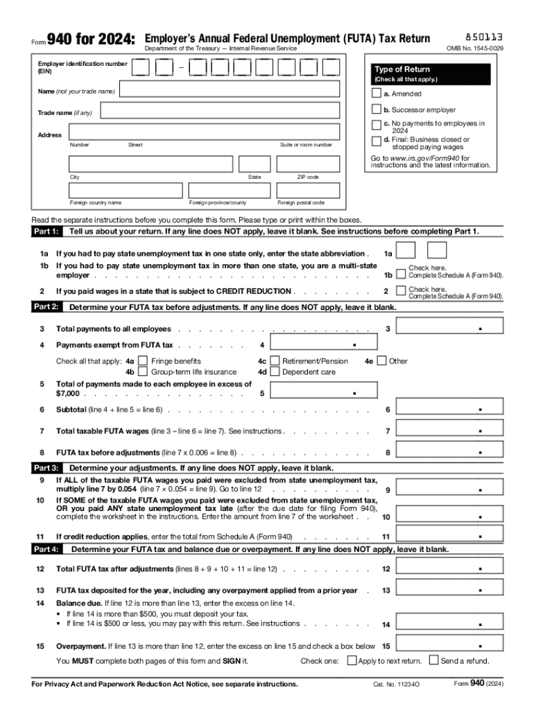 2024 Form Irs 940 Fill Online, Printable, Fillable, Blank - Pdffiller for 2025 Tax Forms Printable PDF