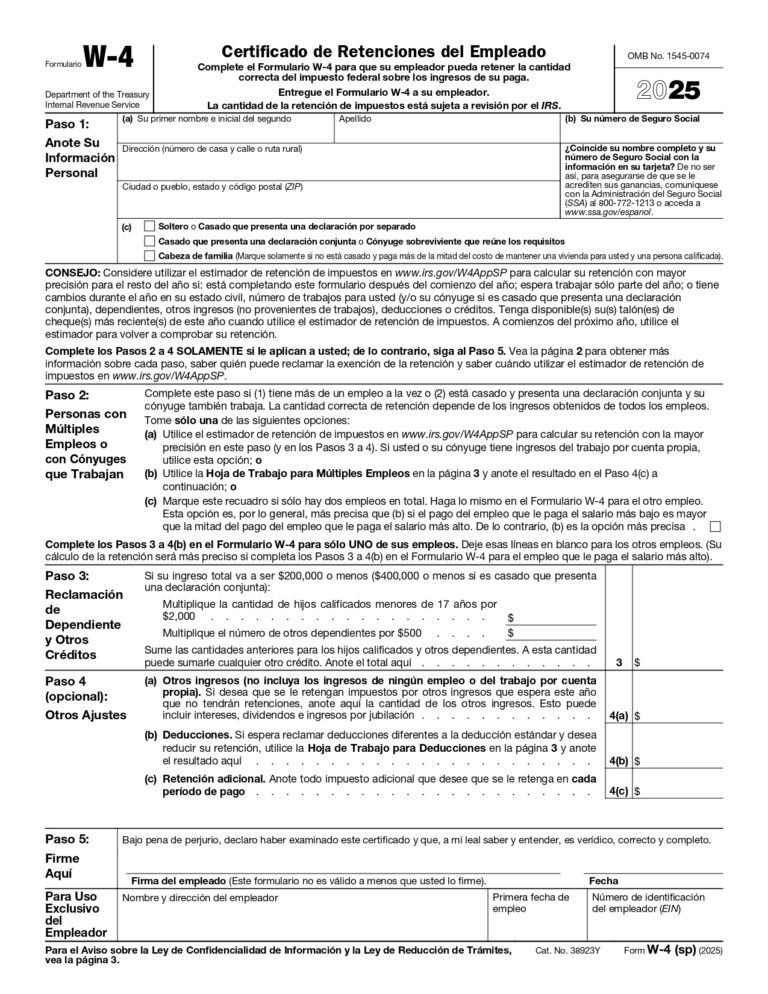 W4 Form 2025 FREE Printable and Fillable (PDF Download)