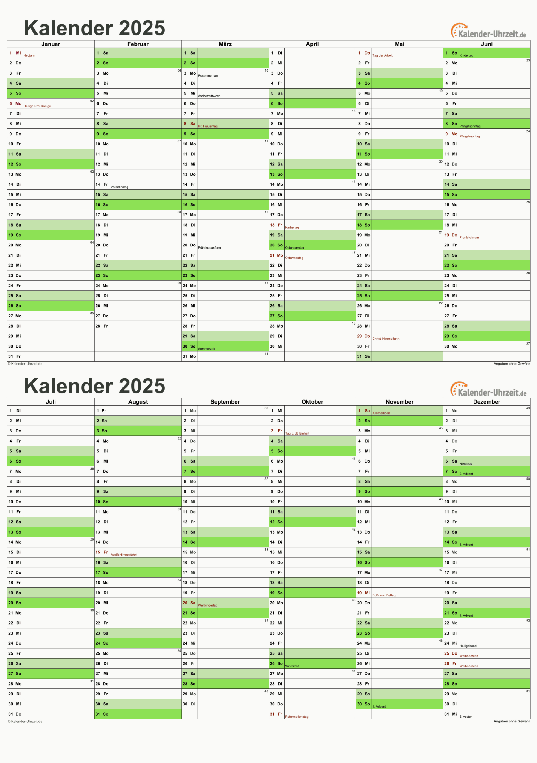 Excel-Kalender 2025 - Kostenlos throughout 2025 W 4 Form Printable