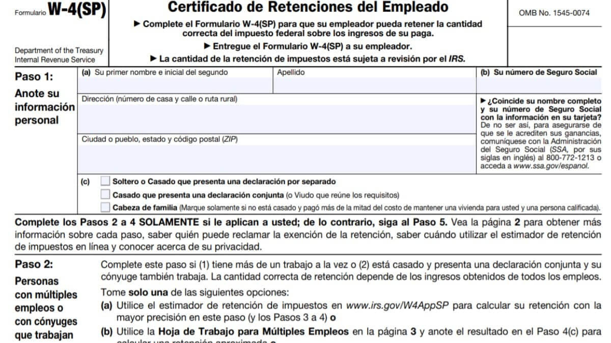 Form W4 Spanish 2024 - 2025 for W4 Form 2025 In Spanish