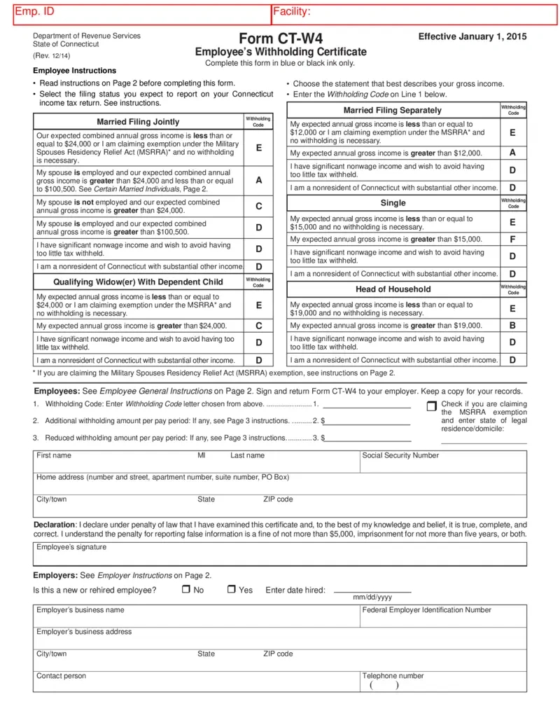 Free Ct-W4 Employee&amp;#039;S Withholding Certificate Form | Printfriendly in 2025 Form W4