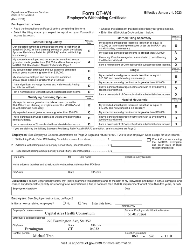 Free Ct-W4 Employee&amp;#039;S Withholding Certificate | Printfriendly inside W4 Form Instructions 2025