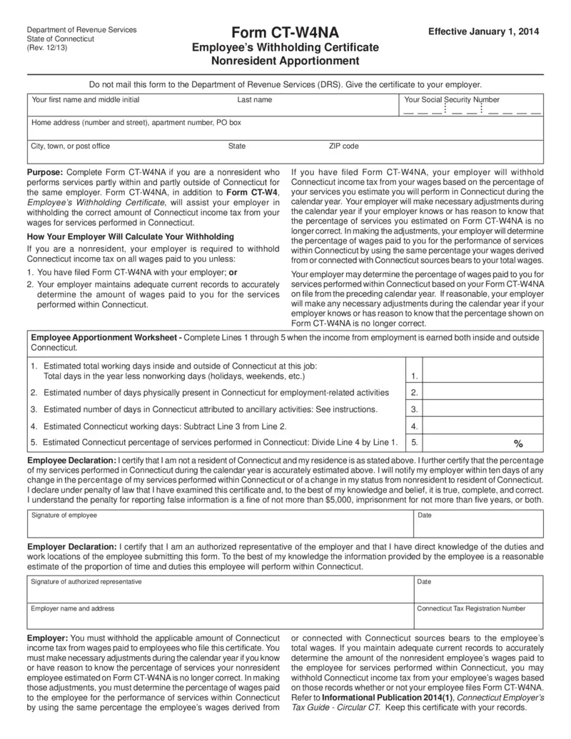 Free Ct-W4Na Employee Withholding Certificate Form | Printfriendly intended for Form Ct W4 2025