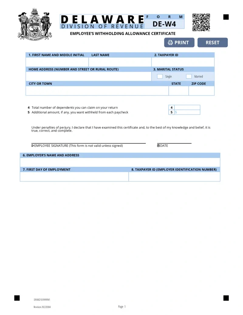 Free Delaware Employee Withholding Certificate De-W4 | Printfriendly for Form Ct-W4 2025