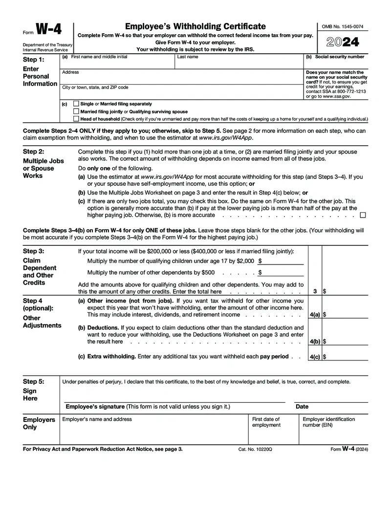 Free Employee&amp;#039;S Withholding Certificate - Form W-4 (2024 inside W4 Form 2025 How To Claim 1