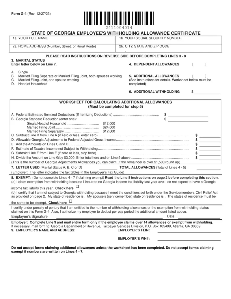 Free Georgia Employee Withholding Allowance Certificate within Georgia W4 Form 2025