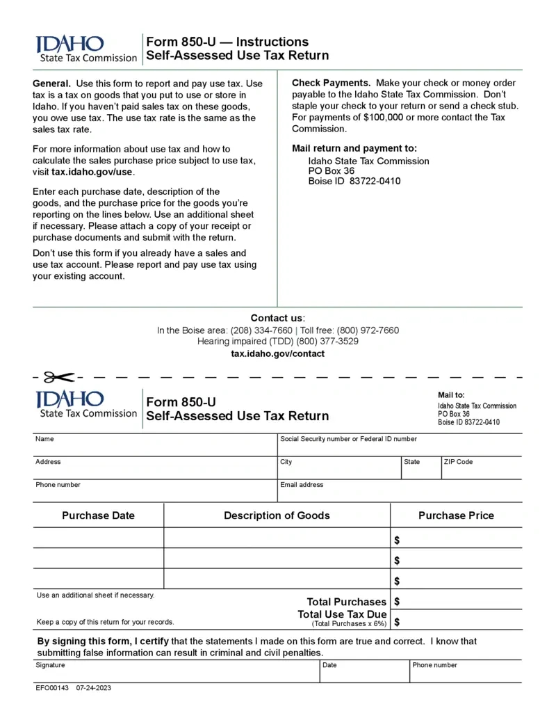 Free Idaho Form 850-U Instructions For Use Tax Return | Printfriendly in Idaho W4 Form 2025