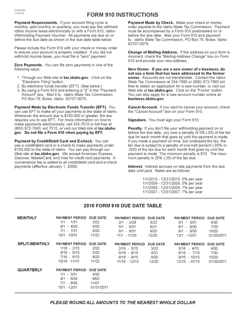 Free Idaho Form 910 Instructions For Withholding Payments with regard to Idaho W4 Form 2025