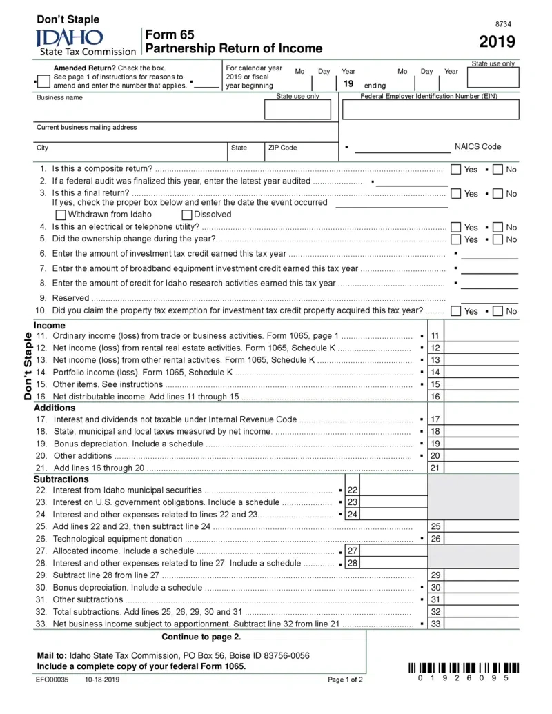 Free Idaho State Tax Commission Form 65 Instructions | Printfriendly in Idaho W4 Form 2025