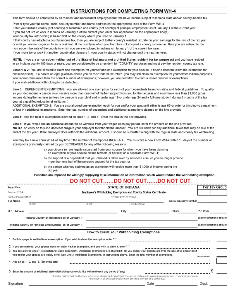 Free Instructions For Completing Form Wh-4 Indiana | Printfriendly pertaining to Indiana W4 Form 2025