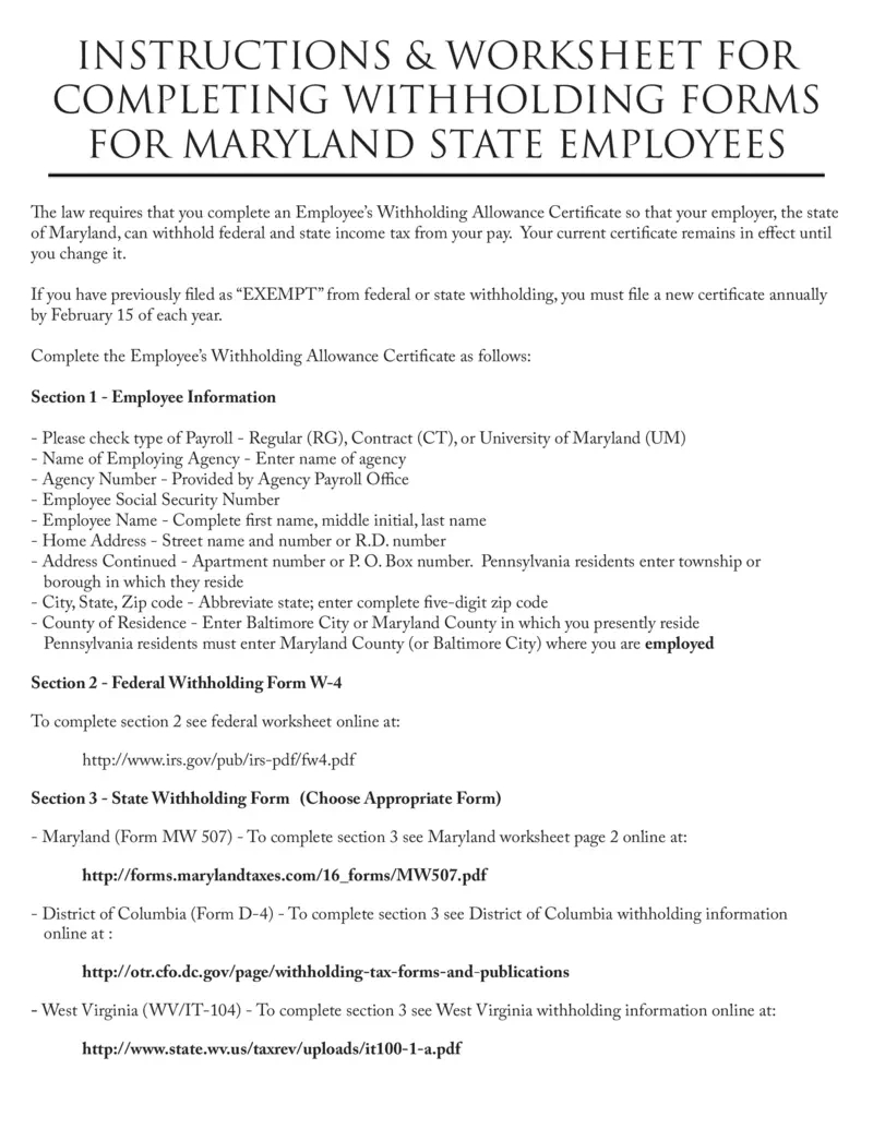 Free Instructions For Maryland Withholding Forms | Printfriendly inside Md W4 Form 2025