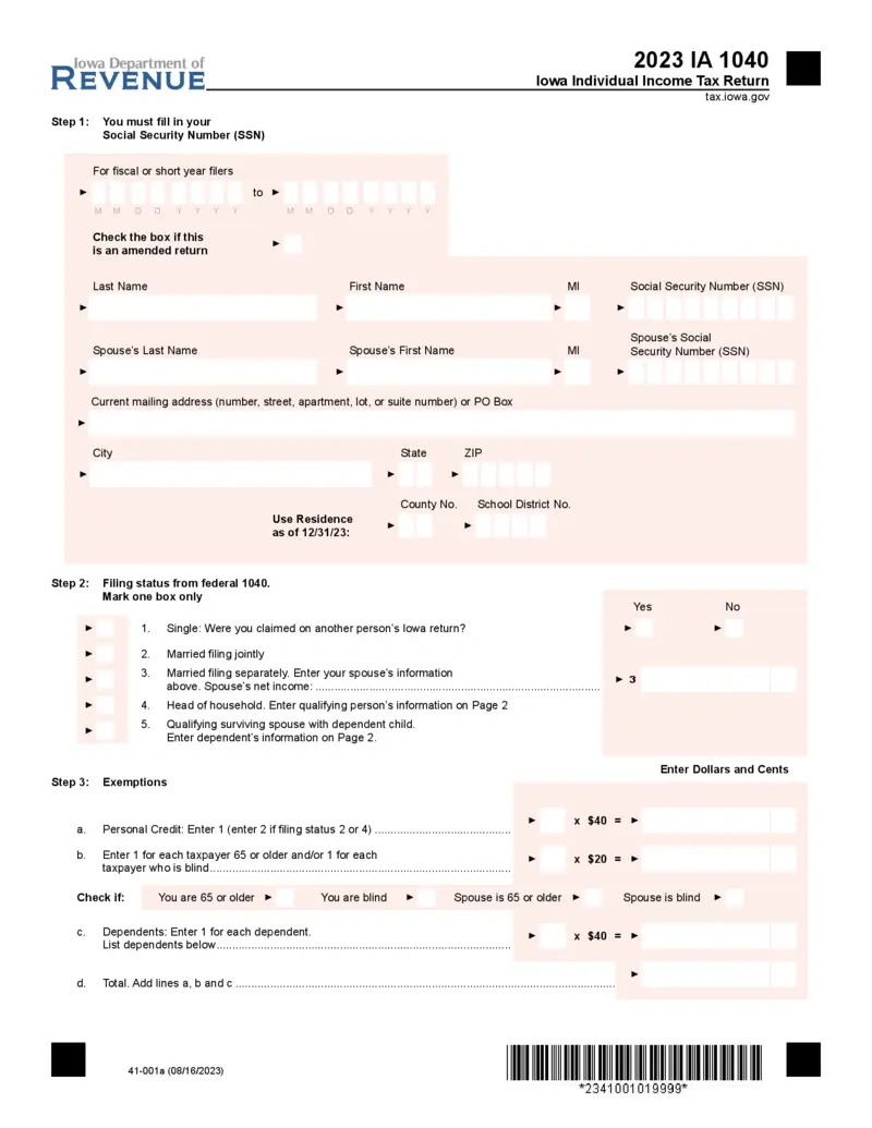 Free Iowa Individual Income Tax Return Form 2023 | Printfriendly for Iowa 2025 W4 Form