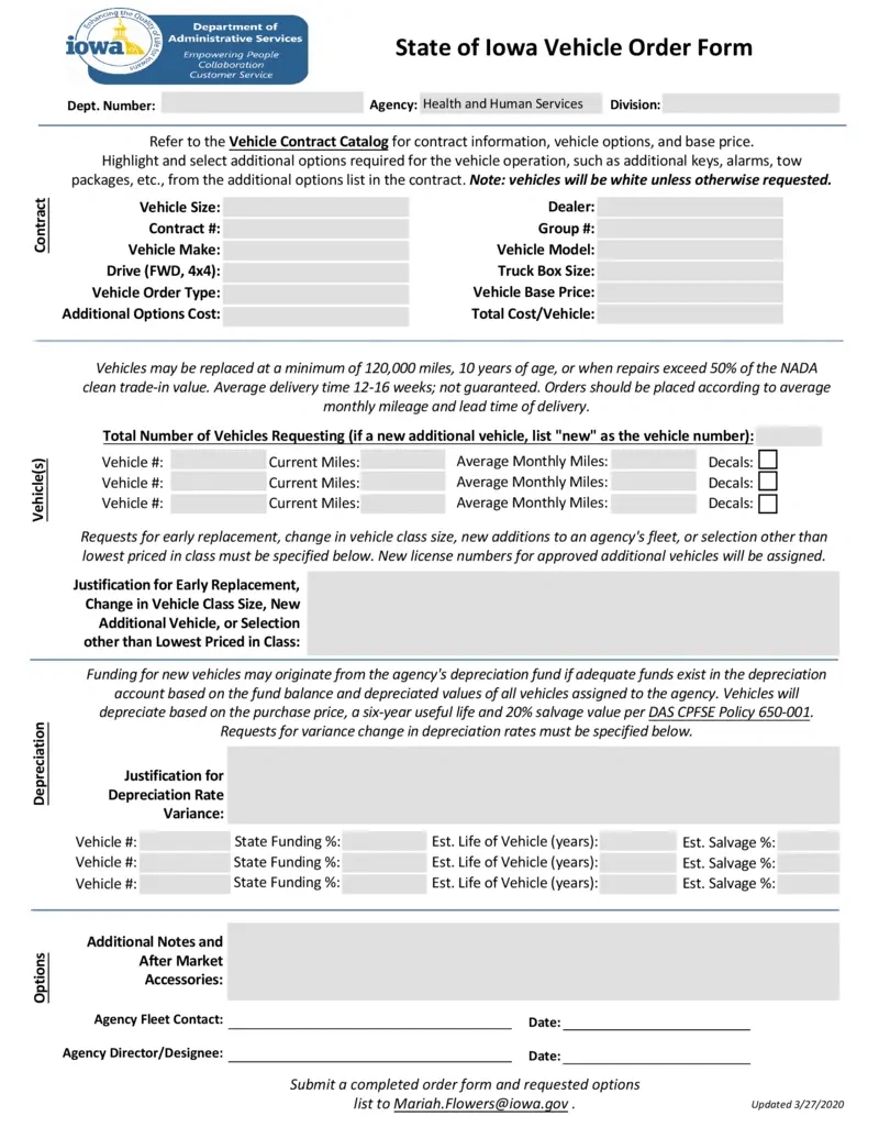 Free Iowa Vehicle Order Form Submission Guidelines | Printfriendly for Iowa W4 Form 2025