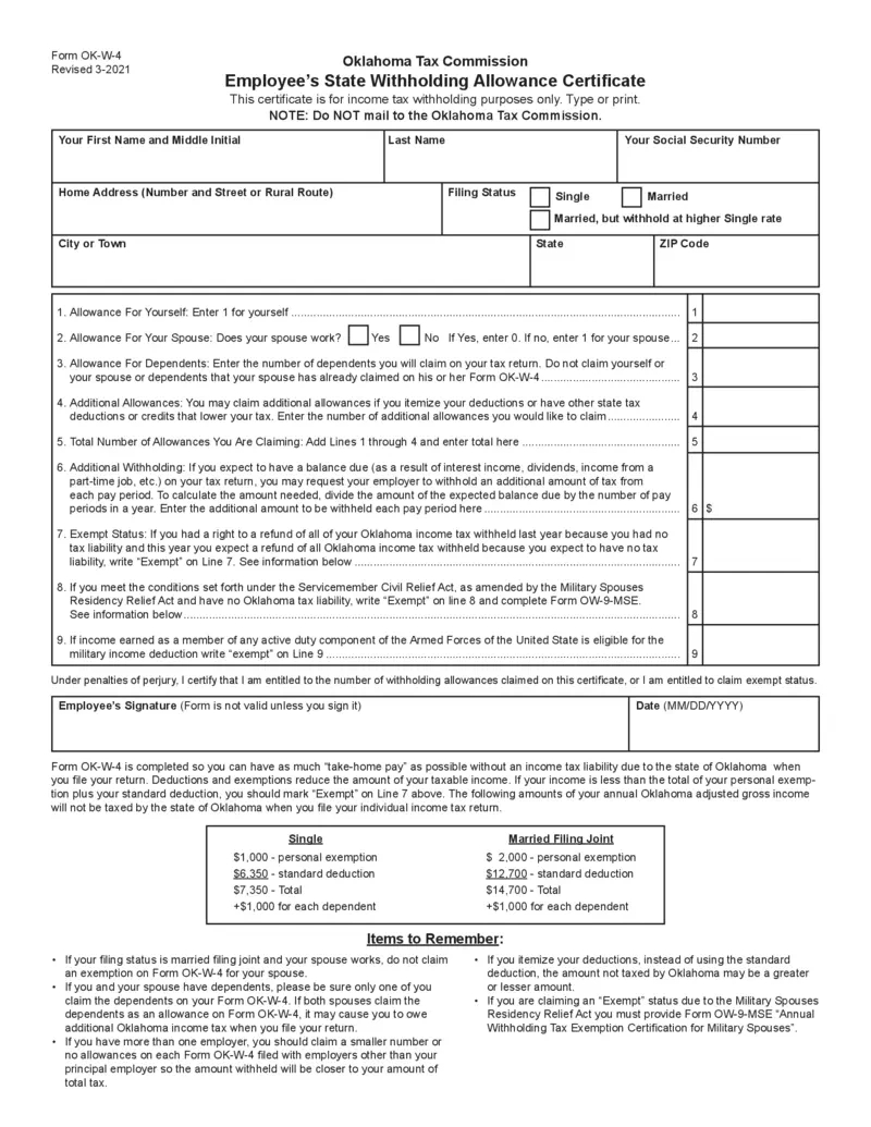 Free Ok-W-4 Oklahoma State Withholding Certificate | Printfriendly in Oklahoma W4 Form 2025