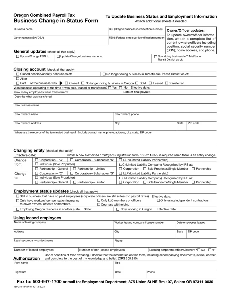 Free Oregon Combined Payroll Tax Business Change Form | Printfriendly intended for 2025 W4 Form Oregon