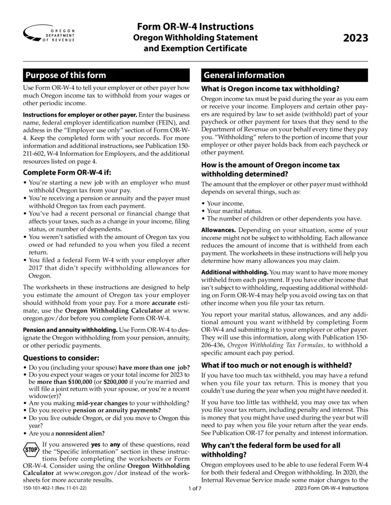 Free Oregon Form Or-W-4 Instructions &amp;amp; Guidelines | Printfriendly for Oregon 2025 W4 Form