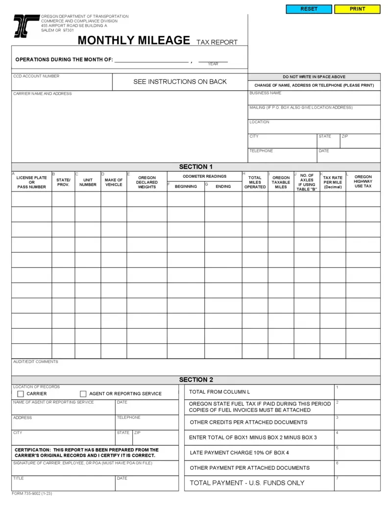 Free Oregon Monthly Mileage Tax Report Instructions | Printfriendly intended for Oregon W4 2025 Form