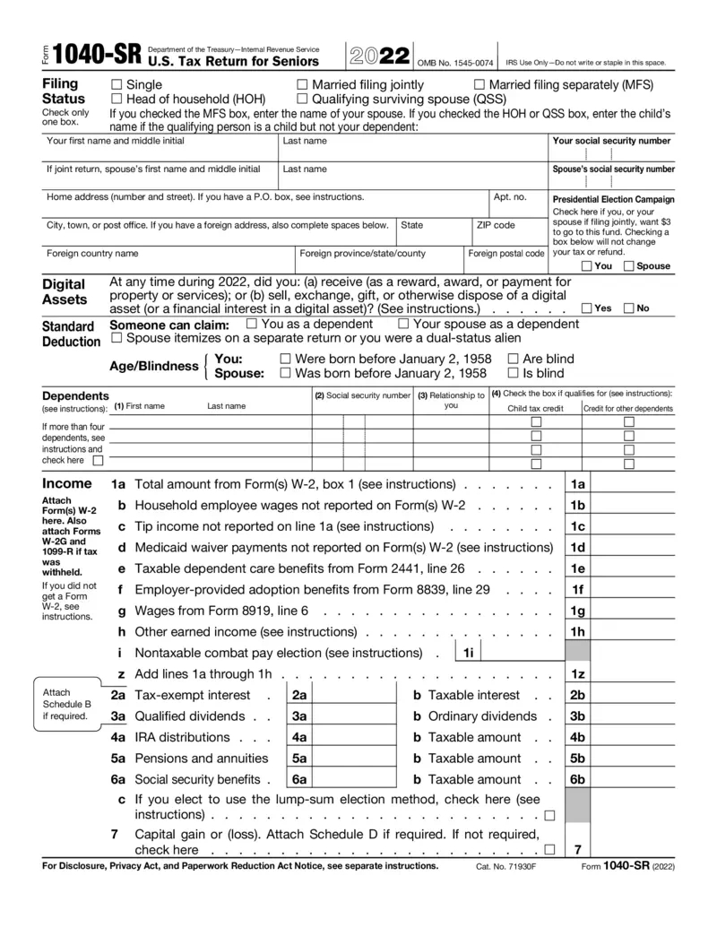 Free U.s. Tax Return For Seniors Form 1040-Sr 2022 | Printfriendly throughout 2025 Tax Forms Printable PDF