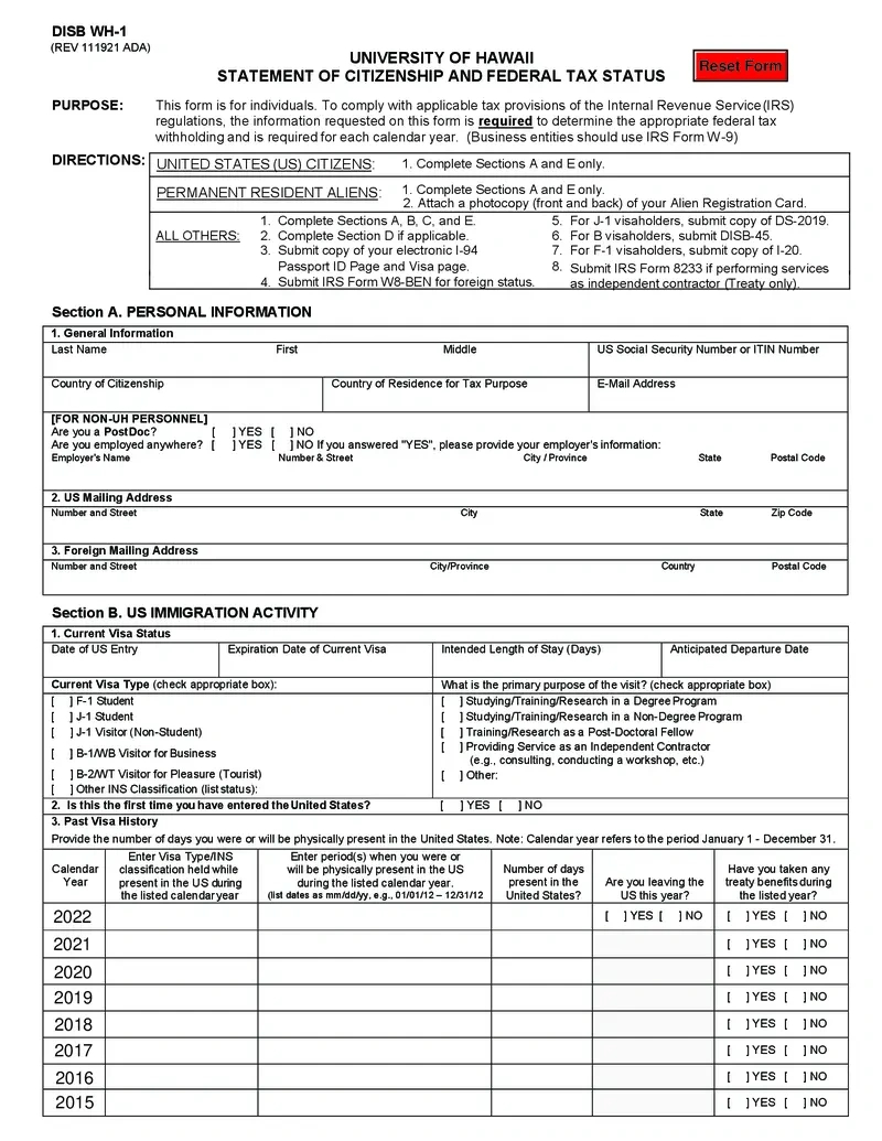 Free University Of Hawaii Tax Status And Citizenship Form with regard to Hawaii W4 Form 2025