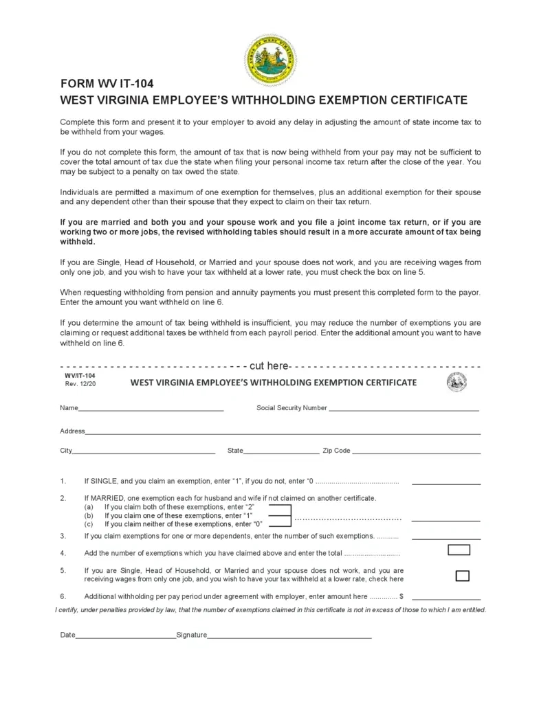 Free West Virginia Employee Withholding Exemption Certificate regarding Va W4 2025 Form