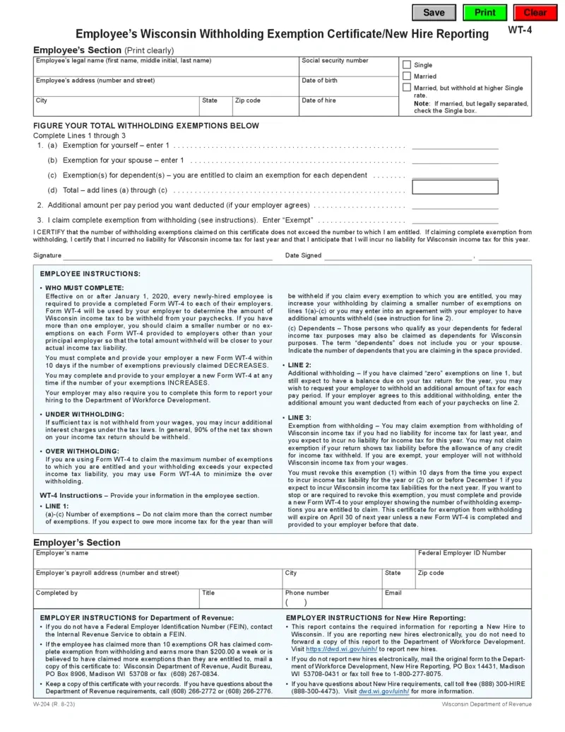 Free Wisconsin Withholding Exemption Certificate - Wt-4 in W4 Form 2025 Wisconsin