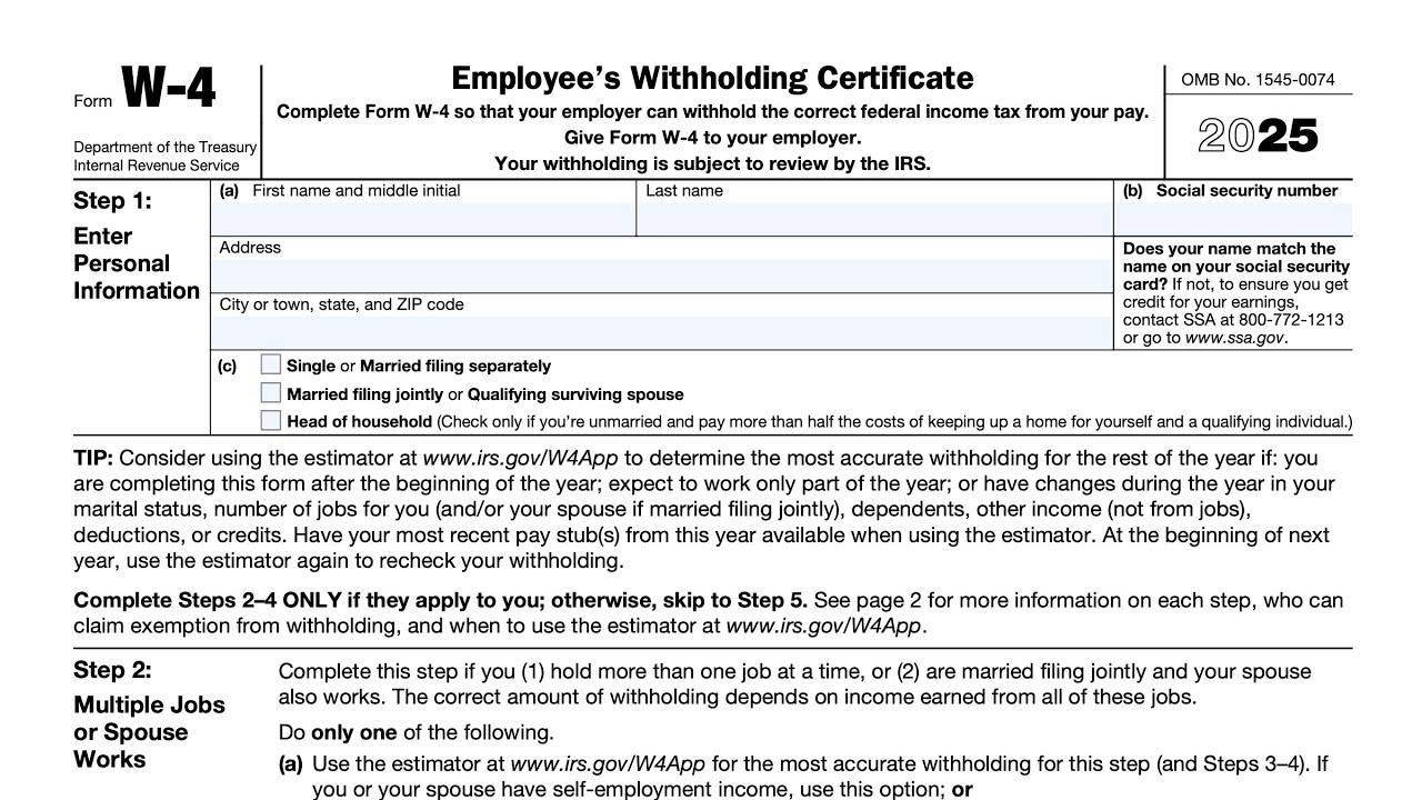 Irs Form W-4 Walkthrough, Employee&amp;#039;S Withholding Certificate (2025) for Fillable W4 Form 2025