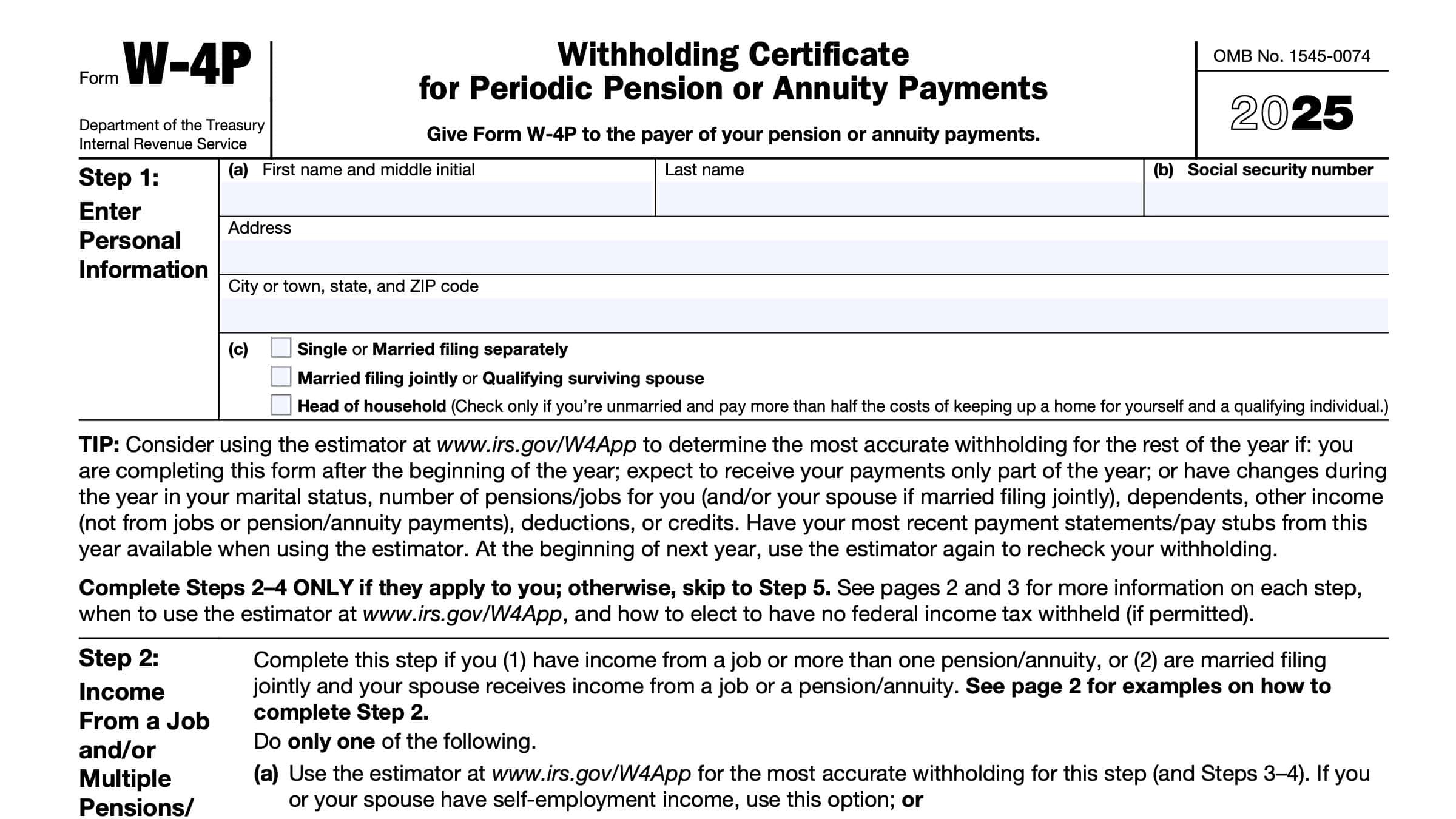 Irs Form W-4P Instructions - Pension &amp;amp; Annuity Tax Withholding regarding W-4P Form 2025