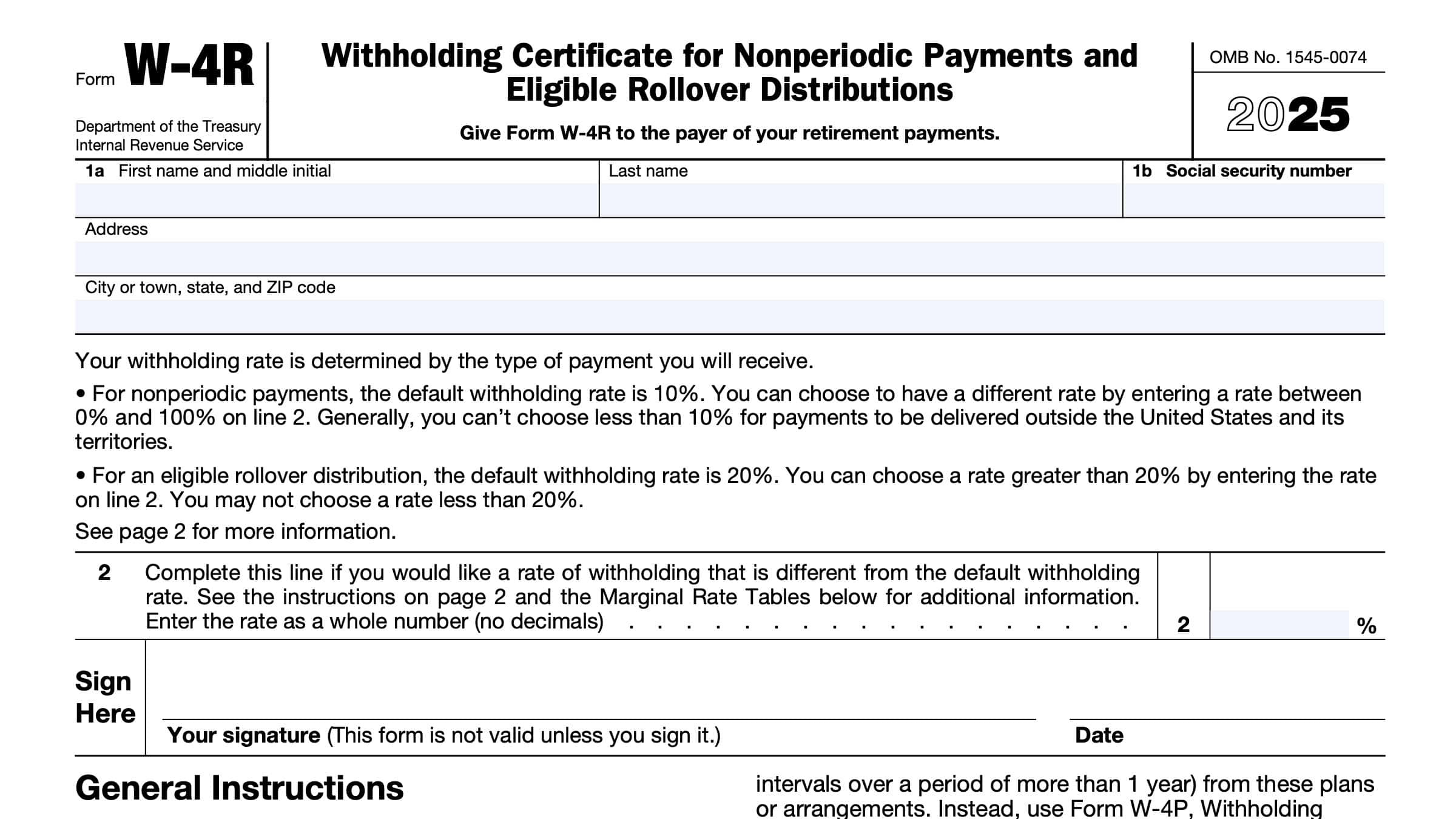 Irs Form W-4R Instructions - Nonperiodic Payments And Rollovers in W4 Form 2025 Download