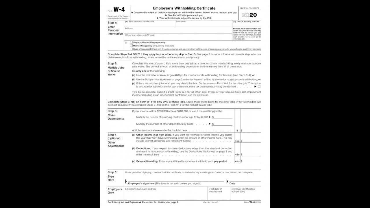 Irs Overhauls The Employee Withholding Form W-4 For 2020 within Blank W4 Form 2025