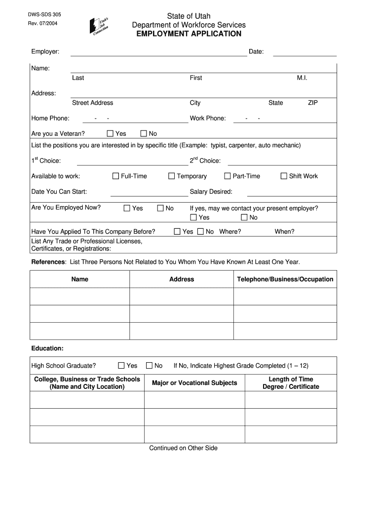 Utah Dws Application - Fill Online, Printable, Fillable, Blank with Utah W4 Form 2025