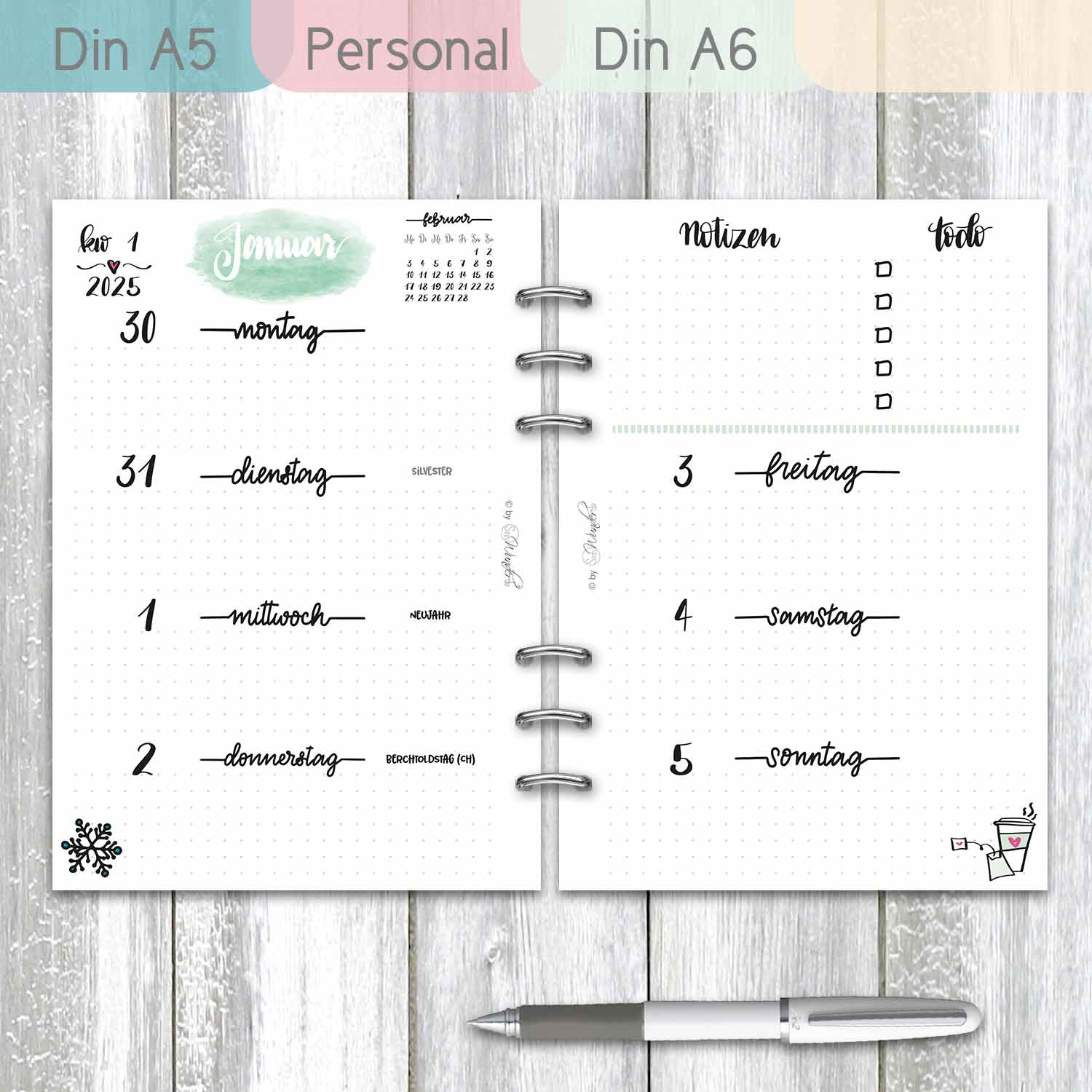 Wochenkalender Letteringsinn In Din A5, Personal Oder Din A6 | Sinnwunder pertaining to W 4P 2025 Printable